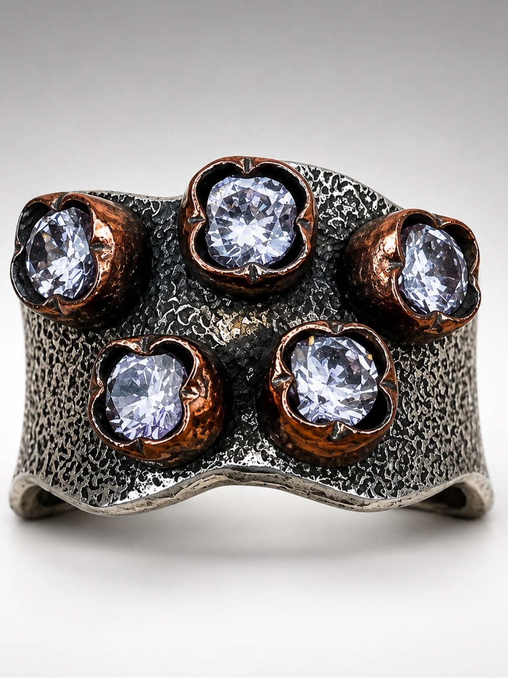 Handmade Vintage Sterling Silver Copper 5 Stone Statement Ring Sz 7-8 stamp 925